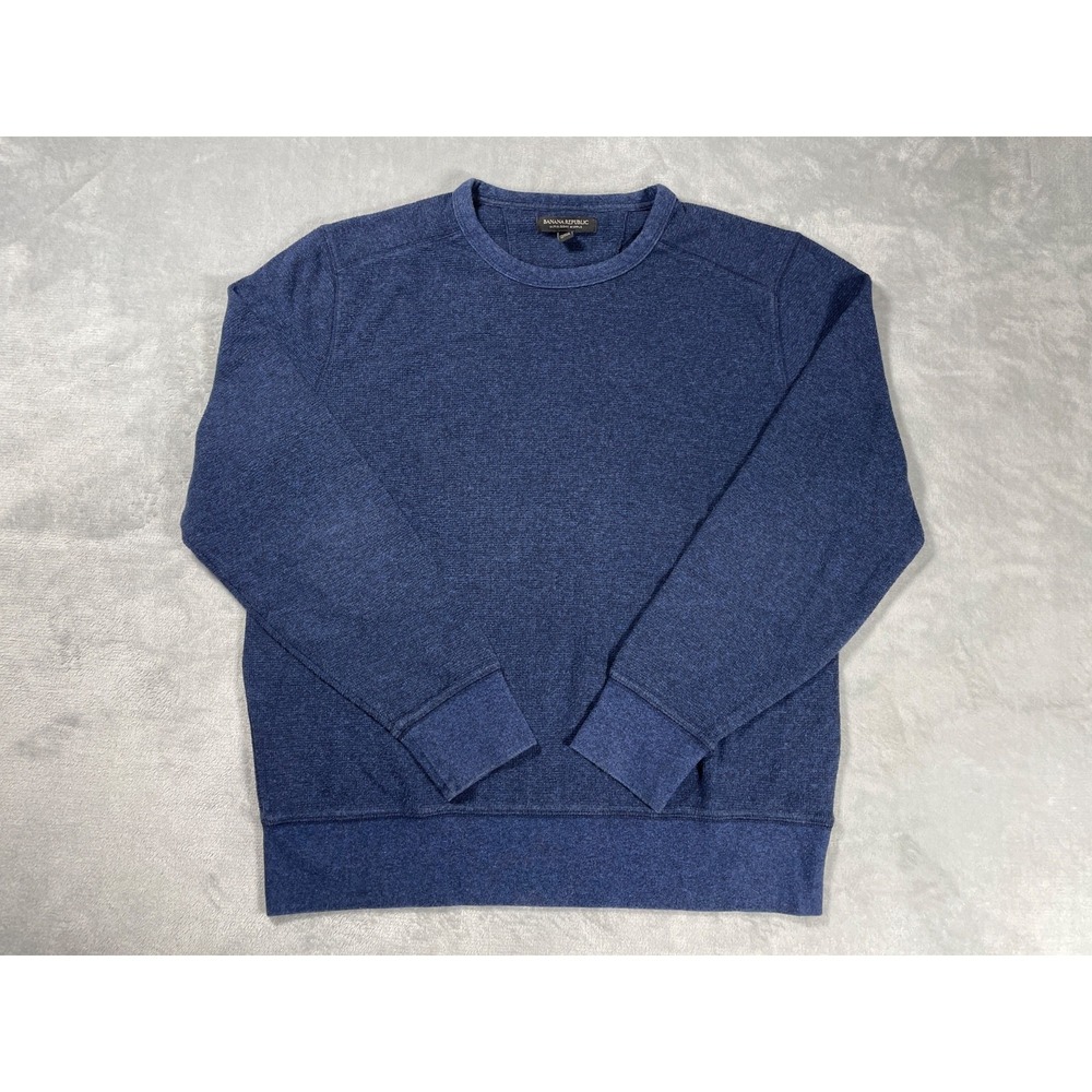 Banana Republic Ultra Soft Waffle Sweatshirt Men's L Blue Crewneck Pullover